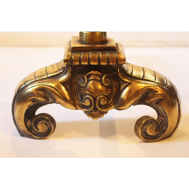 Circa 1860-80 Pair of French Baroque Revival Cast Brass Andirons For Sale - Image 4 of 7