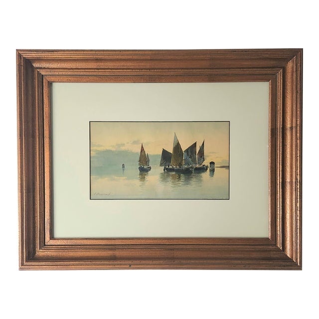 Alberto Prosdocimi Antique 19th Century Watercolor Painting Pieta Malta Sailboats For Sale