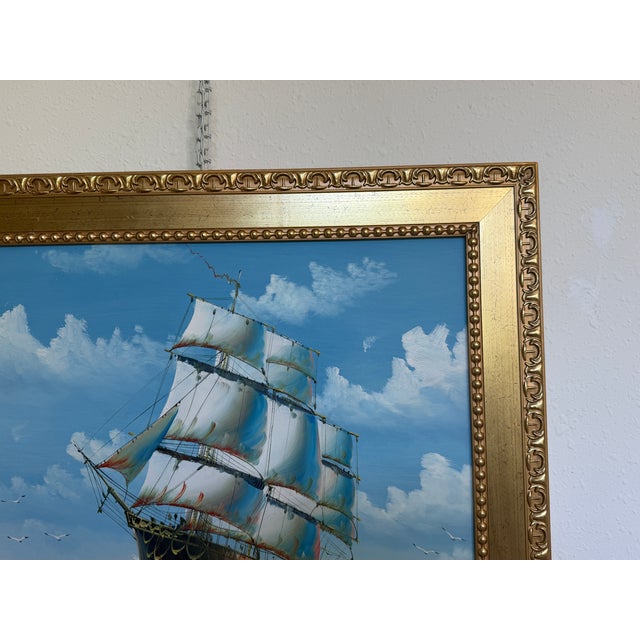 Paint Original Oil Painting Sailing Ship Seascape Maritime Art Ocean Waves Nautical For Sale - Image 7 of 10