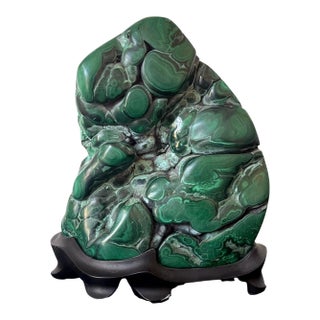 Malachite Rock on Display Stand Chinese Scholar Stone For Sale