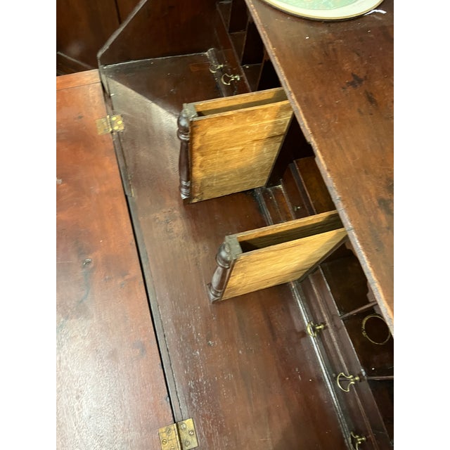 Antique Solid Mahogany Secretary Desk With Brass Hardware, Signed Plymouth Ma (Massachusetts) For Sale - Image 9 of 10
