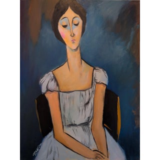 Peaceful Moment - Oil on Board 18x24 in the Style of Modigliani For Sale