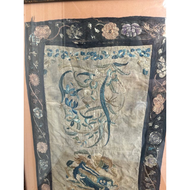 1940s Vintage Embroidered Chinese Dragon Silk Tapestry Textile Art in Tortoise Frame For Sale - Image 5 of 10