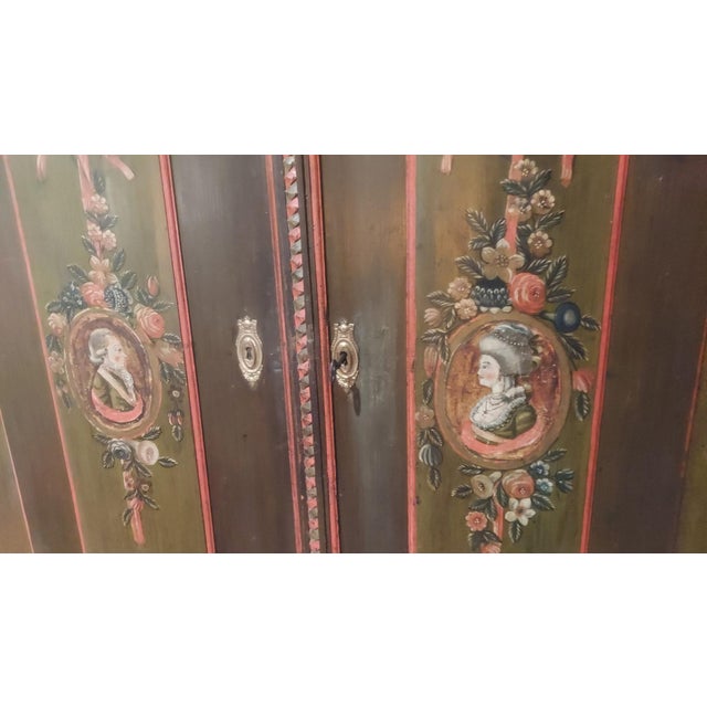 18th-Century Central European Hand-Painted Wedding Armoire — Folk Art Bauernschrank With Portrait Medallions For Sale - Image 11 of 15