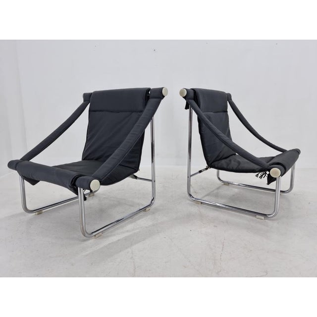 Set of Mid-Century Chrome and Leather Armchairs, 1970s For Sale - Image 4 of 17