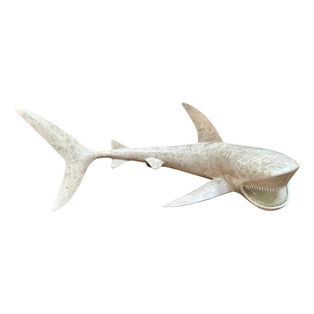Large Marble Shark Sculpture by Maitland Smith, 1980 For Sale