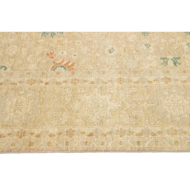 Modern Handmade Kafkaz Wool Rug in Beige With Floral Design For Sale - Image 9 of 9