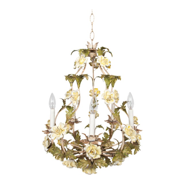 Vintage Italian Tole Floral Rose Chandelier Chairish