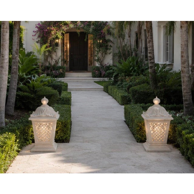 A Pair of Vintage Palm Beach Style Cast Stone Garden Lanterns For Sale - Image 10 of 12