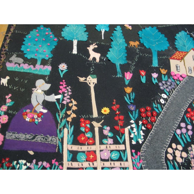 American 1900s Black Scene Pictorial Antique American Applique Rug 2'x3' 2" Flatweave Wool Carpet For Sale - Image 3 of 4