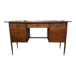 1960s Mid-Century Modern Walnut Desk With Mosaic Handles For Sale