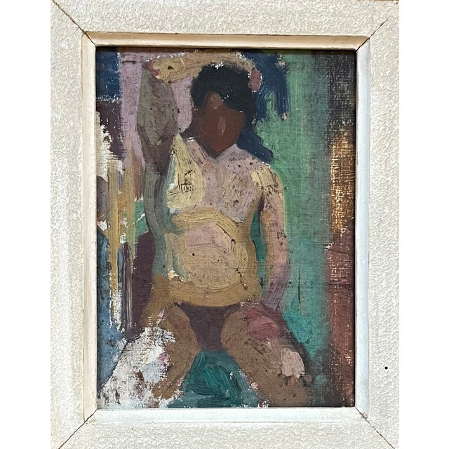 French Mid-Century Modern oil painting on board nude study in original frame circa 1950. Wonderful impasto technique....
