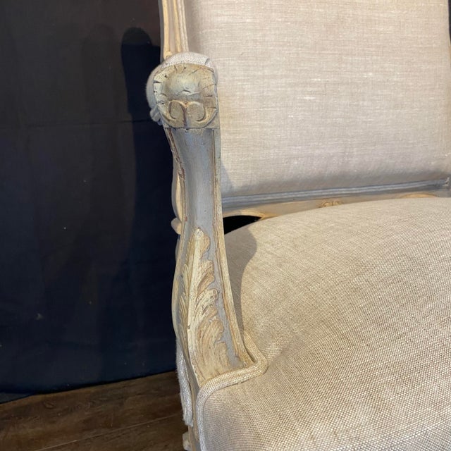 19th Century Updated Painted Louis XV Armchairs or Fauteuils -a Pair For Sale - Image 10 of 13