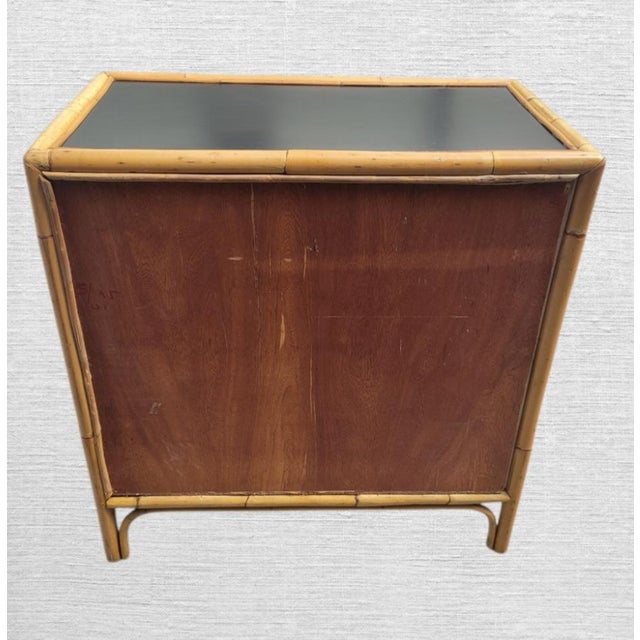 1970s Vintage Smooth Black Insert Bamboo 5 Drawer Regency Chest of Drawers For Sale - Image 5 of 10