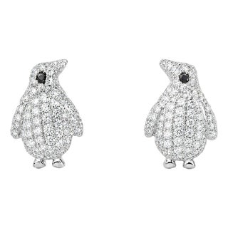 Mid 20th Century 14k White Gold Diamond Penguin Earrings Estate, Pair For Sale
