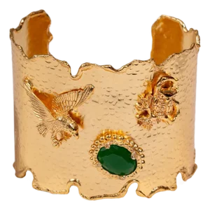 Emerald Wisdom Eagle & Owl Gold Cuff Bracelet