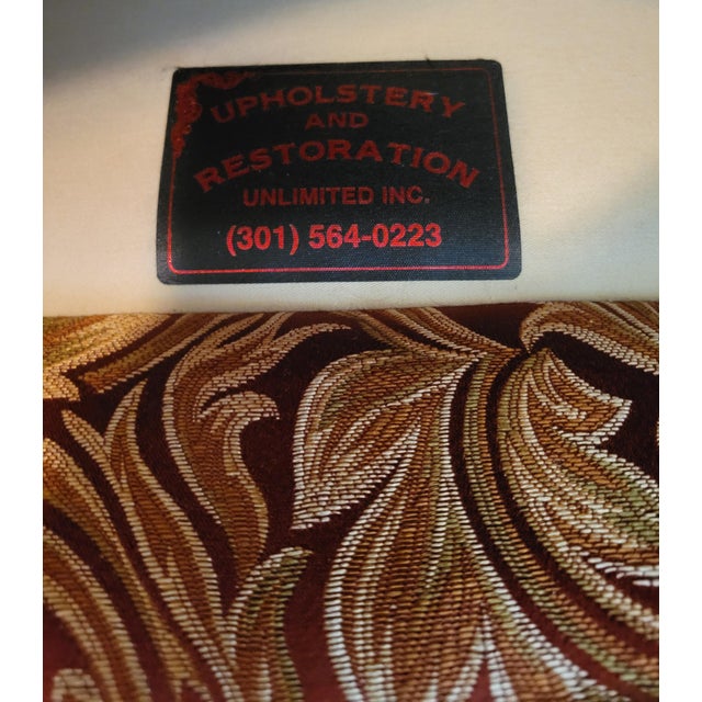 1964 Barnes & Kimel Queen Anne Wingback Chair With Red Jacquard Fabric For Sale - Image 9 of 9