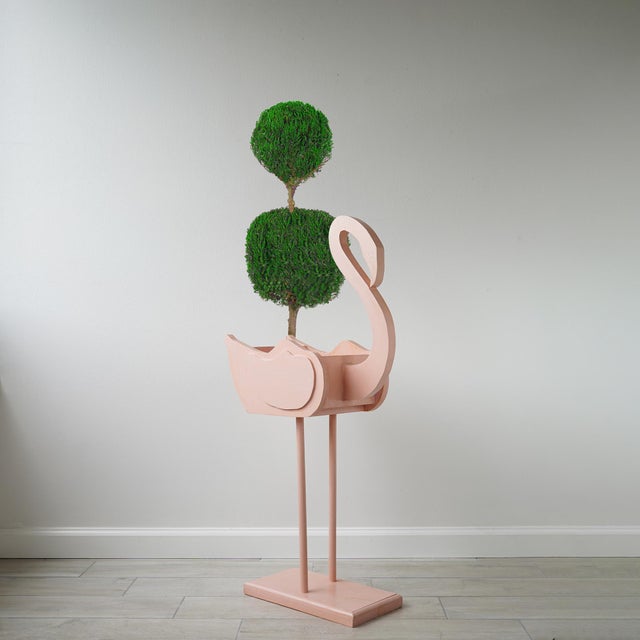 Vintage circa mid late 20th century artist made wood flamingo planter. Planter has a box that can hold plants, topiaries...