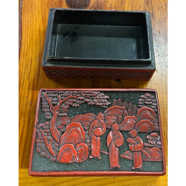 Antique 19th Century Chinese Carved Red Cinnabar Lacquer Table Box For Sale - Image 15 of 18