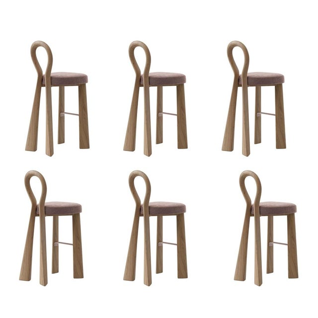 Purple Mary III Bar Chairs in Wood with Lacquered Legs by Ottiu, Set of 6 For Sale - Image 8 of 8