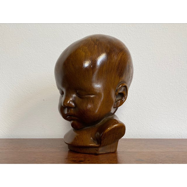 Brown Jan Verdonk, Paridur Bust of a Sleeping Child, 1920s, Plaster & Resin For Sale - Image 8 of 15