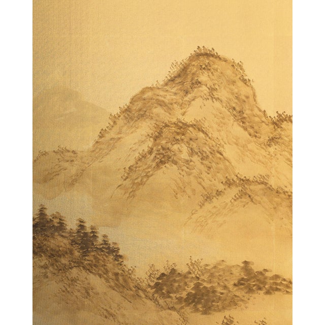Gold Japanese Two Panel Screen: Rural Mountain Landscape For Sale - Image 8 of 13