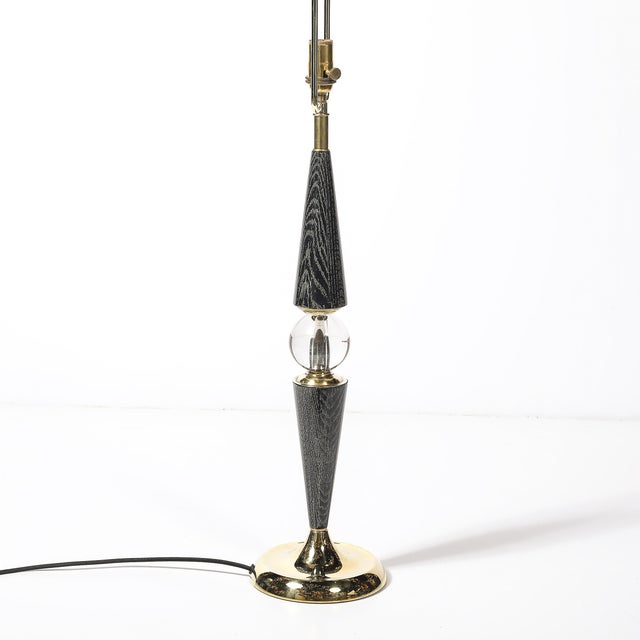 1960s Mid-Century Tapered Brass & Silver Cerused Walnut Table Lamps W/ Sphere Detail For Sale - Image 14 of 15