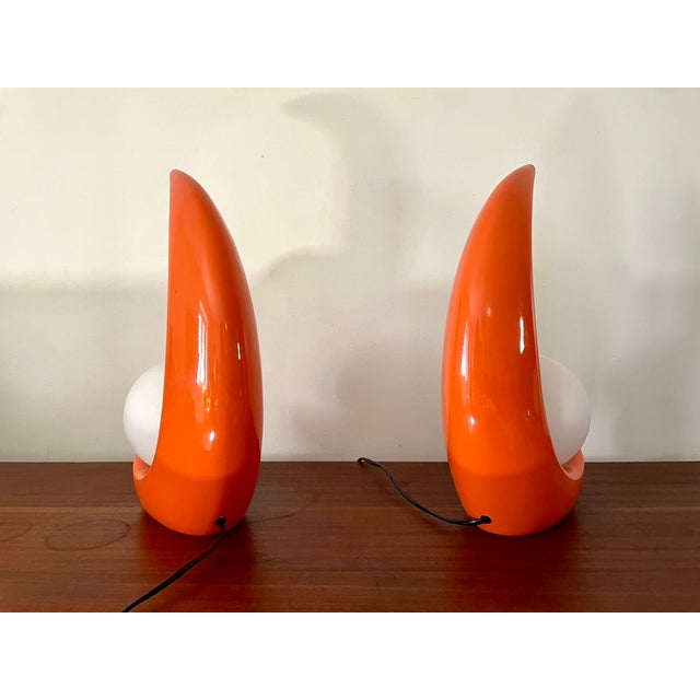 Coral Ceramic Lamps with White Globes by Luigi Ferro, Italy, 1970, Set of 2 For Sale - Image 4 of 11