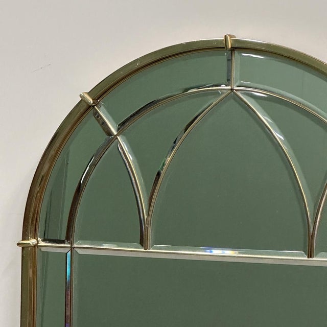 Vintage Brass Arched Cathedral Bevelled Glass Wall Mirror, 1970s For Sale - Image 4 of 9