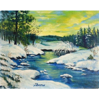 Mid 20th Century Snowy Forest Landscape Painting For Sale