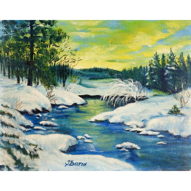 Mid 20th Century Snowy Forest Landscape Painting For Sale