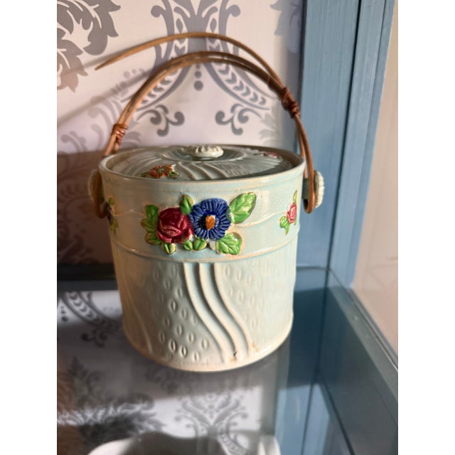 Wood Art Deco Japanese Majolica Biscuit Jar For Sale - Image 7 of 9