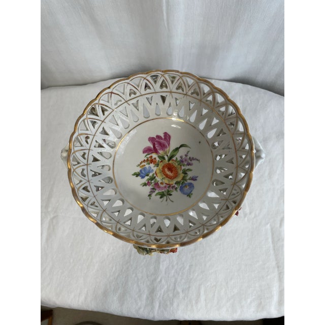 White Antique Dresden Porcelain Compote For Sale - Image 8 of 9