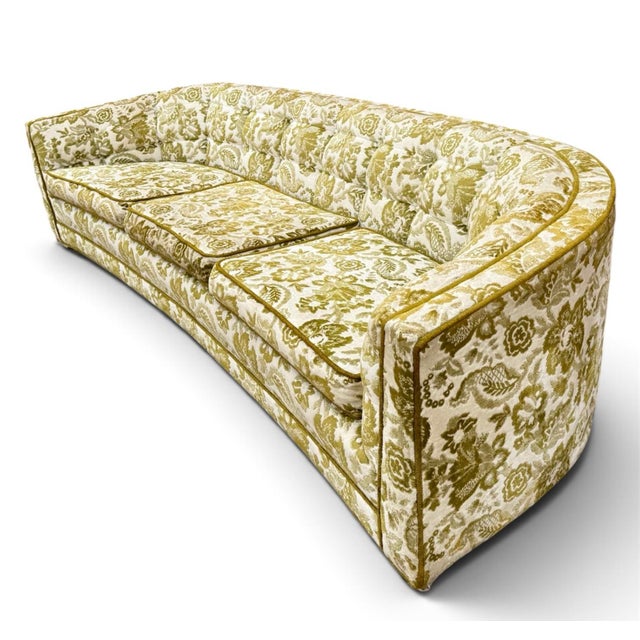 1960s Mid Century Floral Tufted Curved 3 Seater Sofa For Sale - Image 10 of 12