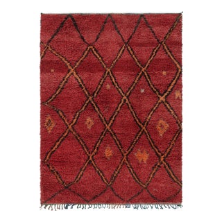 Vintage Moroccan Rug in Red With Geometric Lattice Pattern - Rug & Kilim For Sale