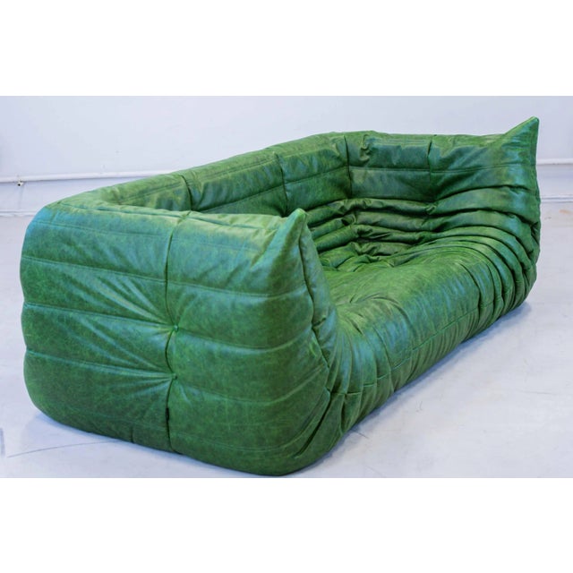 Togo Sofa in Green Leather by Michel Ducaroy, 1970s For Sale - Image 3 of 17