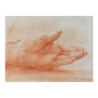 Vintage French Realist Study of an Old Woman’s Hand, Signed (Charcoal on Paper) For Sale