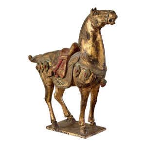 Late 19th Century Chinese Carved, Gilt and Polychrome Wooden Horse