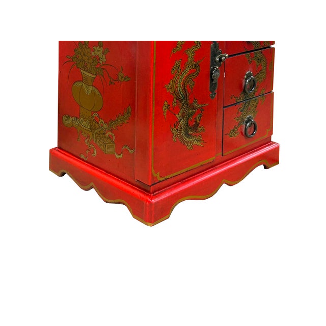 Chinese Oriental Red Dragon Phoenix Mirror Rectangular Jewelry Box For Sale - Image 10 of 11