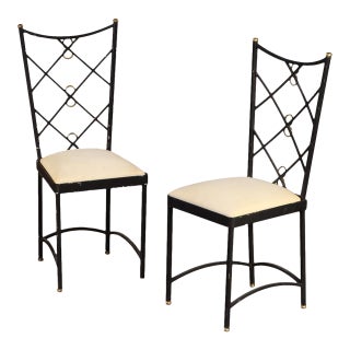 A Pair of French Wrought Iron and Brass Chairs in the Manner of Andre Arbus, C. 1950. For Sale
