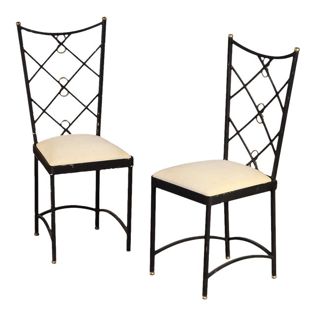 A Pair of French Wrought Iron and Brass Chairs in the Manner of Andre Arbus, C. 1950. For Sale