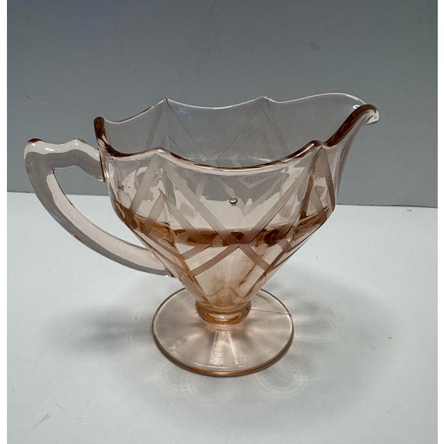 Art Deco Pink Etched Glass Cream and Sugar Set, Cambridge Style, C. 1930s - a Pair For Sale - Image 9 of 10