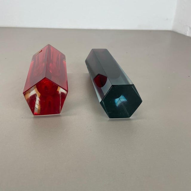 Faceted Murano Glass Sommerso Vase by Flavio Poli, Italy, 1970s, Set of 2 For Sale - Image 14 of 17