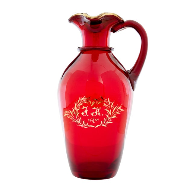 Red Mid 20th Century Gilt Art Glass Jug by Monica Bratt, 1954 For Sale - Image 8 of 8