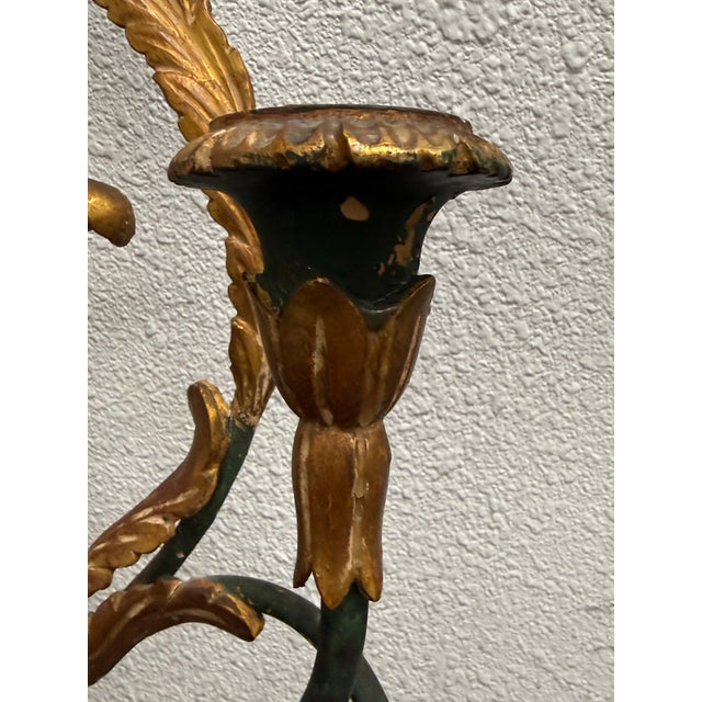Mid 20th Century Italian Gilt Metal Laurel Wreath Candelabra Sconces, Pair For Sale In San Francisco - Image 6 of 12