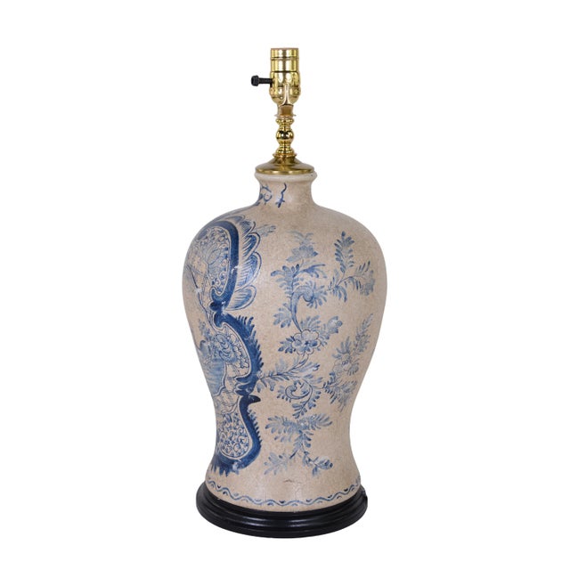 Early 21st Century Vintage Hand-Painted Blue and White Vase Table Lamp For Sale - Image 5 of 9