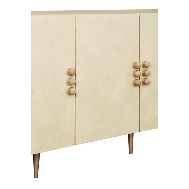 Matthew Izzo Home Deluca Faux Parchment Four Door Buffet With Brass and Stone Hardware For Sale In New York - Image 6 of 9