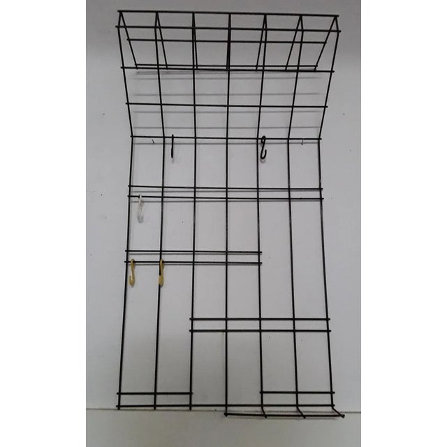 Vintage Black Painted Iron Wire Wall-Mounted Coat Rack with 5 Colored Hooks, 1970s For Sale - Image 3 of 4