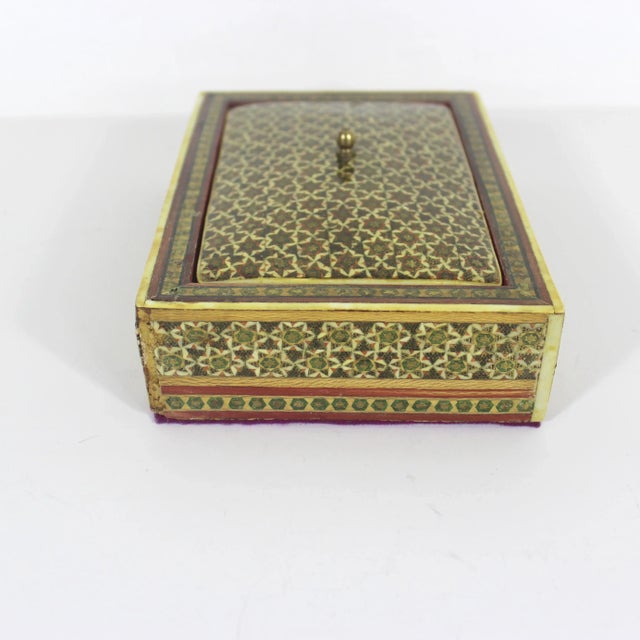Antique Persian Khatam Micro Marquetry Inlaid Box With Bone, Wood and Brass Inlay For Sale - Image 10 of 12
