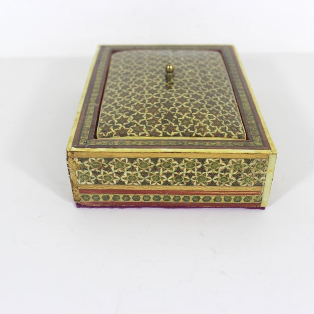 Late 19th Century Antique Persian Khatam Micro Marquetry Inlaid Box With Bone, Wood and Brass Inlay For Sale - Image 10 of 12